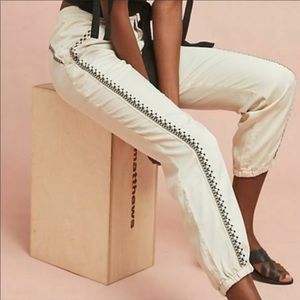 Anthropologie Cedar Embroidered Joggers Sand